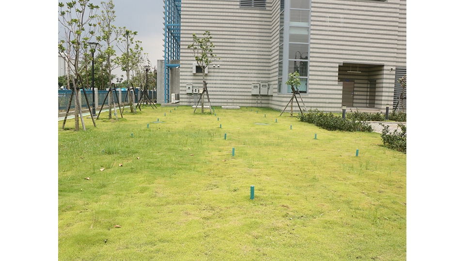 雨水貯集系統兼具澆灌所內綠地的功用。